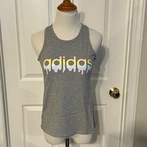 NWOT Adidas Women's Gray Tank Top with Multicolor Logo